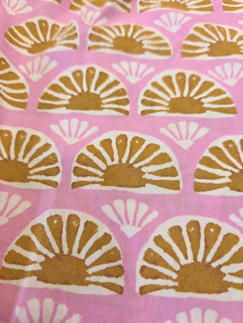 J.Crew Pink Puff-Sleeve Smocked Top with Sunburst Print, Size S